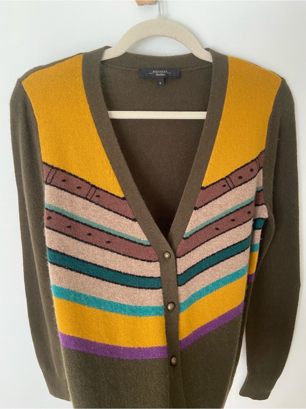 Weekend Max Mara Wool Cashmere Western Intarsia Knit Cardigan size Medium - Picture 2 of 9